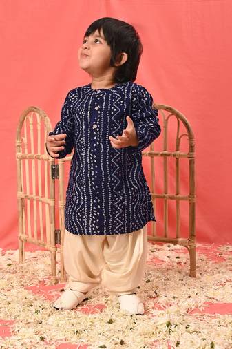  infant boys navy blue rayon kurta patiala set