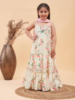  girls' yellow anarkali and dupatta set 1