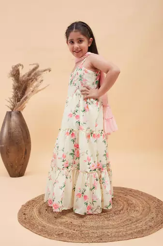  girls' yellow anarkali and dupatta set