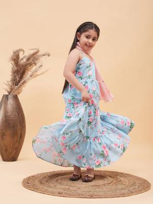  girls' aqua anarkali and dupatta set 1