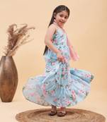 girls' aqua anarkali and dupatta set