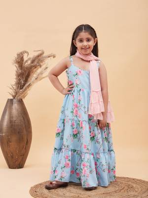  girls' aqua anarkali and dupatta set 2