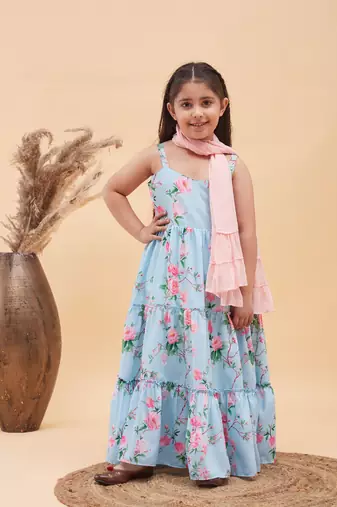  girls' aqua anarkali and dupatta set