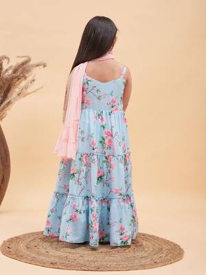  girls' aqua anarkali and dupatta set 3
