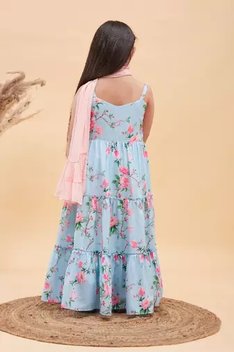  girls' aqua anarkali and dupatta set