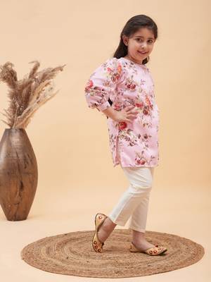  girls' pink and cream kurta and pant set 2