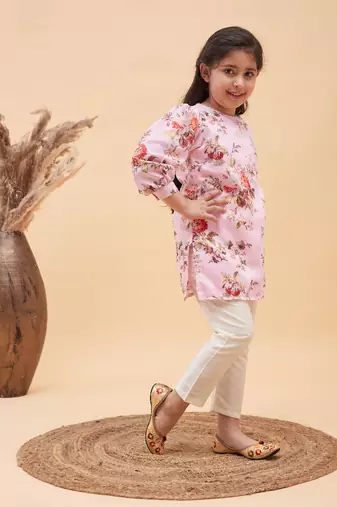  girls' pink and cream kurta and pant set