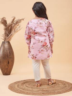  girls' pink and cream kurta and pant set 3