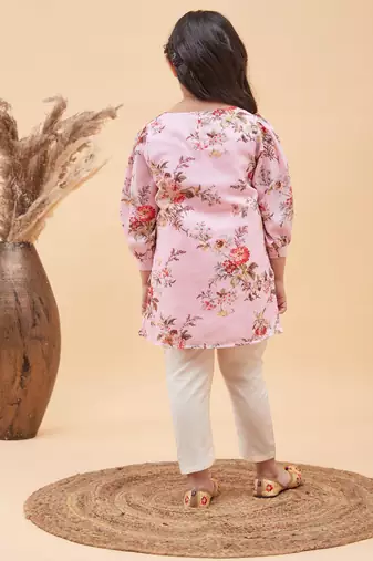  girls' pink and cream kurta and pant set