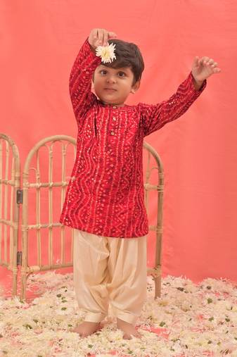  infant boys red rayon kurta patiala set