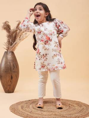  girls' cream kurta and pant set 1
