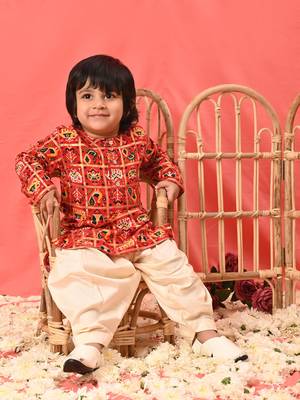 infant  red rayon kurta patiala set 1