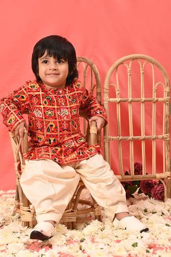  infant boys red rayon kurta patiala set