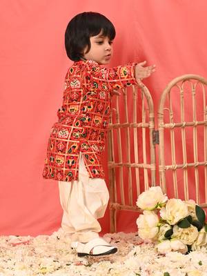  infant  red rayon kurta patiala set 2