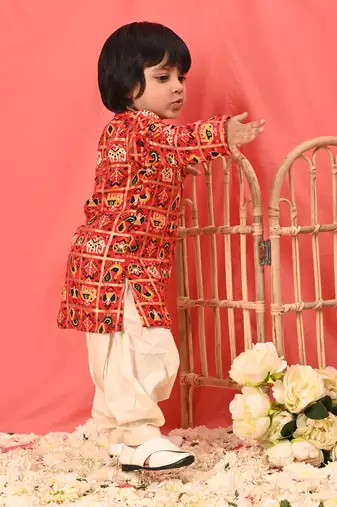  infant  red rayon kurta patiala set