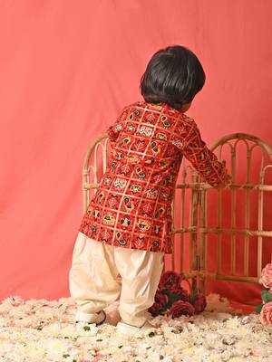  infant  red rayon kurta patiala set 3