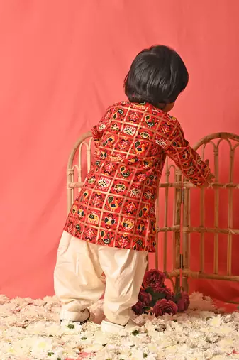  infant  red rayon kurta patiala set