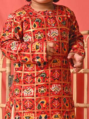  infant  red rayon kurta patiala set 4