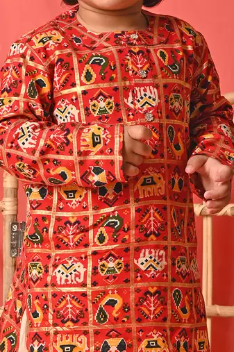  infant  red rayon kurta patiala set