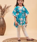  girls' turquoise and cream kaftan and pant set