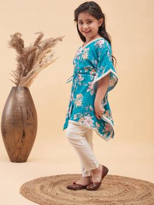  girls' turquoise and cream kaftan and pant set 2