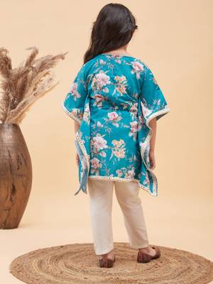  girls' turquoise and cream kaftan and pant set 3
