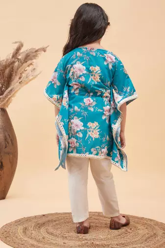  girls' turquoise and cream kaftan and pant set