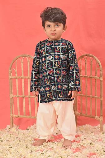  infant boys blue rayon kurta patiala set