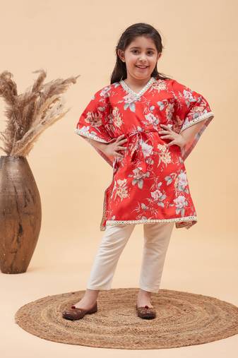  girls' red and cream kaftan and pant set