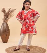  girls' red and cream kaftan and pant set