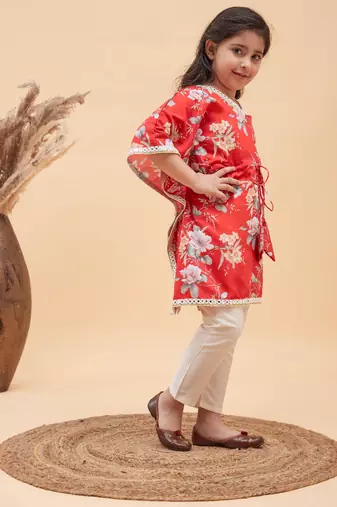  girls' red and cream kaftan and pant set