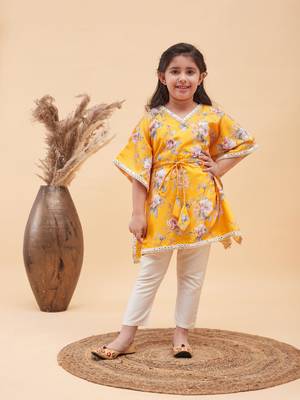 girls' yellow and cream kaftan and pant set 1