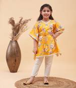  girls' yellow and cream kaftan and pant set