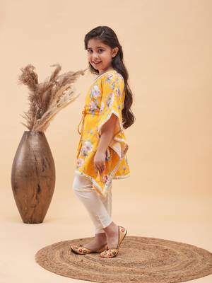  girls' yellow and cream kaftan and pant set 2