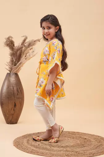  girls' yellow and cream kaftan and pant set
