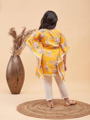  girls' yellow and cream kaftan and pant set 3