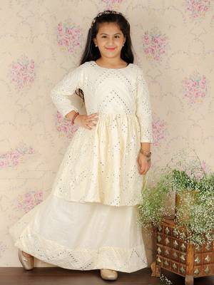 White Ethnic Lehenga Set for Girls 1