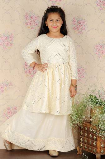 White Ethnic Lehenga Set for Girls