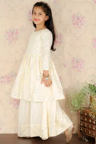 White Ethnic Lehenga Set for Girls