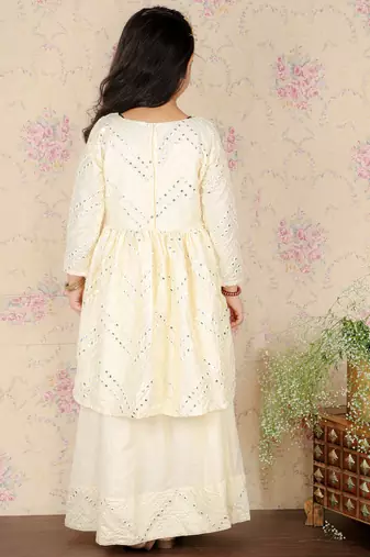 White Ethnic Lehenga Set for Girls