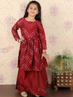  girls' maroon lehenga set 1