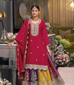 Pink Colour Embroidered CHINON  Party Wear SUIT SET