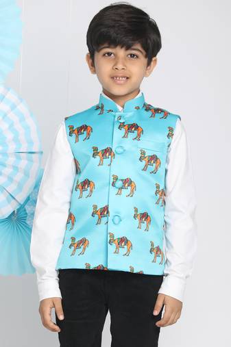  boys' multicolor-base-blue nehru jacket