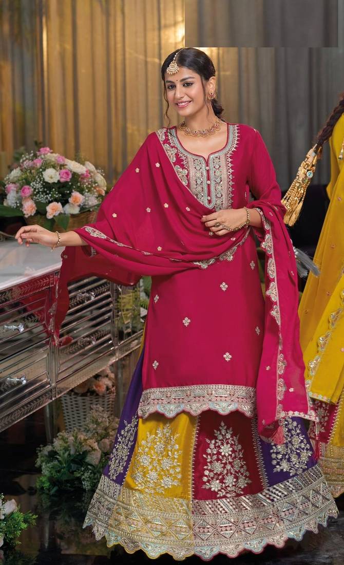 Pink Colour Embroidered CHINON  Party Wear SUIT SET