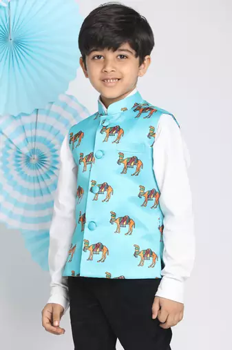 multicolor-base-blue nehru jacket