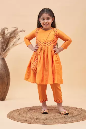  girls' orange kurta and pant set