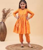 girls' orange kurta and pant set