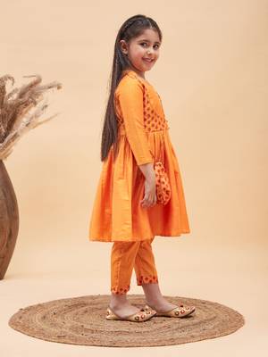  girls' orange kurta and pant set 2