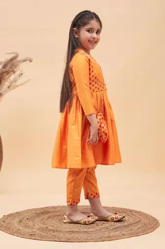  girls' orange kurta and pant set