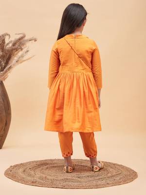  girls' orange kurta and pant set 3